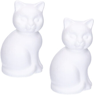 Rayher hobby materialen Piepschuim dieren vormen - 2x - poes/kat - wit - 23 cm