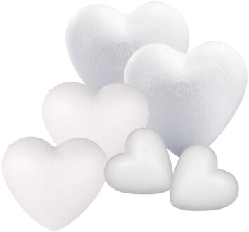 Rayher hobby materialen Piepschuim hobby vormen hartjes pakket - 6x stuks - in 3 maten - knutselen figuren