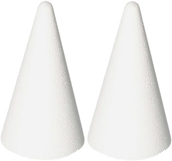 Rayher hobby materialen Piepschuim kegel - 2x - wit - H12 cm - styropor vormen - Hobby/diy - knutselmateriaal