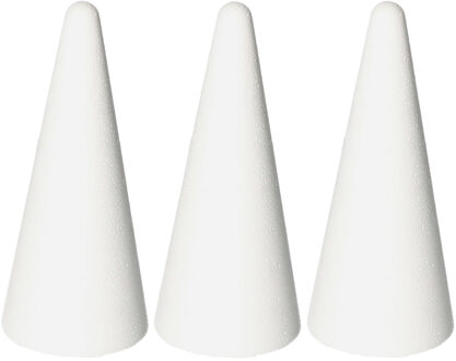 Rayher hobby materialen Piepschuim kegel - 3x - wit - H21 cm - styropor vormen - Hobby/diy - knutselmateriaal