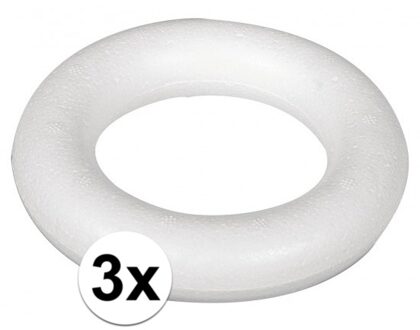 Rayher hobby materialen Piepschuim ring/krans - 3x - wit - 22 cm - styropor - hobby figuren - DIY - knutselen