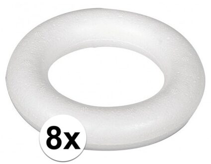 Rayher hobby materialen Piepschuim ring/krans - 8x - wit - 22 cm - styropor - hobby figuren - DIY - knutselen