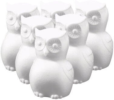 Rayher hobby materialen Piepschuim uilen knutsel dieren figuur - Set van 6x stuks - wit - 22 cm - hobby knutsel materialen