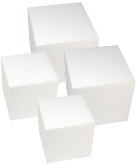 Rayher hobby materialen Piepschuim vorm/figuur kubussen - set van 4x - wit - 20 x 20 cm/15 x 15 cm - Hobby materialen