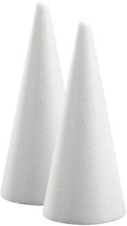 Rayher hobby materialen Piepschuim vorm/figuur spitse kegel - 2x - wit - H21 cm - Hobby materialen