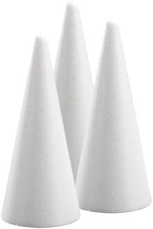 Rayher hobby materialen Piepschuim vorm/figuur spitse kegel - 3x - wit - H21 cm - Hobby materialen