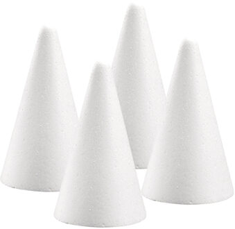 Rayher hobby materialen Piepschuim vorm/figuur spitse kegel - 4x - wit - H12 cm - Hobby materialen
