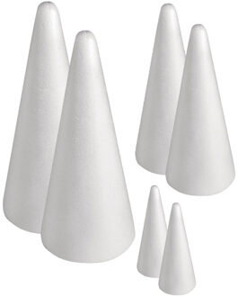 Rayher hobby materialen Piepschuim vorm/figuur spitse kegels - set van 6x - wit - H12/21/28 cm - Hobby materialen
