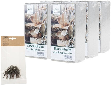 Rayher hobby materialen Rayher hobby - 6x grijs steekschuim/oase droog - 20 x 10 x 7.5 cm - met 50x steekkrammen 1-4 cm