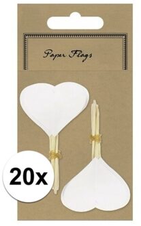 Rayher hobby materialen Rayher hobby blanco cocktailprikkers - bruiloft hartjes - 20x stuks - Huwelijk versiering Wit