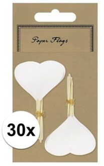 Rayher hobby materialen Rayher hobby blanco cocktailprikkers - bruiloft hartjes - 30x stuks - Huwelijk versiering Wit
