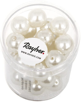 Rayher hobby materialen Rayher hobby glaskralen parels - wit / parelmoer - 140x stuks - 10 mm - DIY sieraden maken