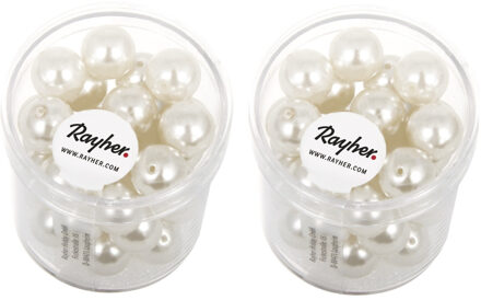 Rayher hobby materialen Rayher hobby glaskralen parels - wit / parelmoer - 175x stuks - 10 mm - DIY sieraden maken