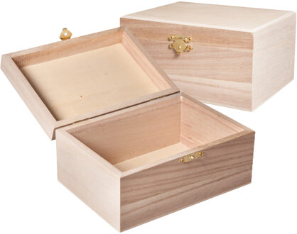 Rayher hobby materialen Rayher Hobby kistje/box - 2x - hout - met sluiting en deksel - 15 x 11 x 8 cm - opbergen