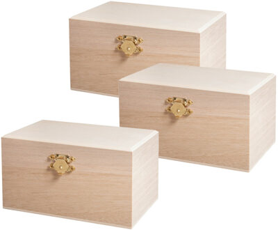 Rayher hobby materialen Rayher Hobby kistje/box - 3x - hout - met sluiting en deksel - 14 x 8 x 7 cm - opbergen