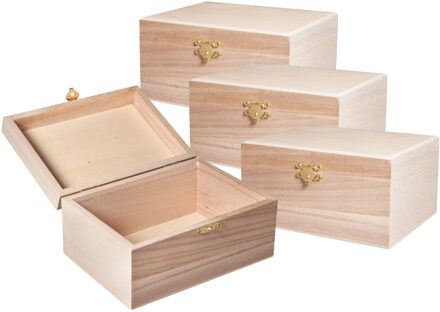 Rayher hobby materialen Rayher Hobby kistje/box - 4x - hout - met sluiting en deksel - 15 x 11 x 8 cm - opbergen