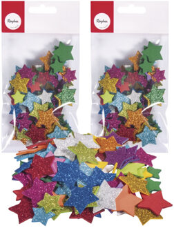 Rayher hobby materialen Rayher hobby/knutsel sterren met glitters - 100x - zelfklevend - multi kleuren - foam/rubber