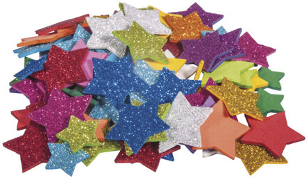 Rayher hobby materialen Rayher hobby/knutsel sterren met glitters - 100x - zelfklevend - multi kleuren - foam/rubber