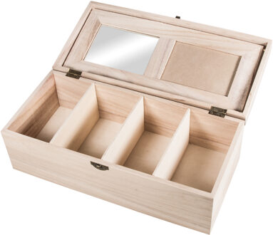 Rayher hobby materialen Rayher Hobby opberg kistje - vakjes/spiegel - sluiting/deksel - 32 x 15 x 10 cm - Sieraden/make up Creme