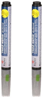 Rayher hobby materialen Rayher hobby textielstiften - 2x stuks - glitter zilver - dikke punt - voor op kleding/stof