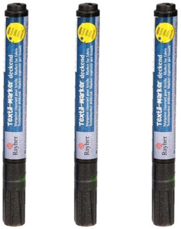 Rayher hobby materialen Rayher hobby textielstiften - 3x stuks - glitter zwart - dikke punt - voor op kleding/stof