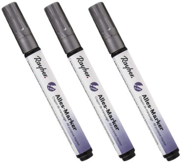 Rayher hobby materialen Rayher Marker stift - 3x - zilver - dikke punt - markeren - knutsel/hobby materiaal