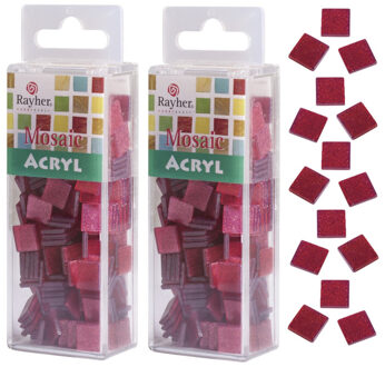 Rayher hobby materialen Rayher Mozaiek steentjes/tegeltjes - 410x stuks - rood - 1 cm - kunststof