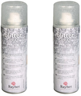 Rayher hobby materialen Rayher Verf spray - Set van 2x stuks - zilver met glitters - 125 ml - voor papier/glas/keramiek/meta