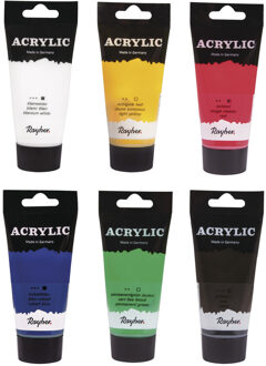 Rayher hobby materialen Schilders verf set van 6x tubes acrylverf/hobbyverf op waterbasis 75 ml - Hobbyverf Multikleur