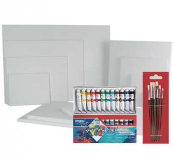 Rayher hobby materialen Schildersdoek van 30 x 30 cm met penselen en setje acryl verf Beige