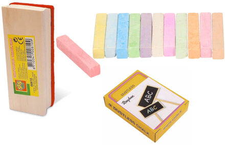Rayher hobby materialen Schoolbord / krijtbord krijtjes set - 24x - met bordenwisser
