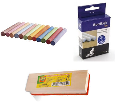 Rayher hobby materialen Schoolbord / krijtbord krijtjes set - 24x - met bordenwisser