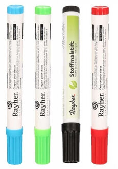 Rayher hobby materialen Setje van 4x stuks kleuren textielstiften met dikke punt