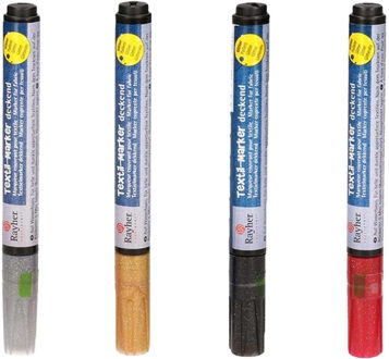 Rayher hobby materialen Setje van 4x Textielstiften setje - goud - zilver - zwart - rood - Op t-shirts schrijven