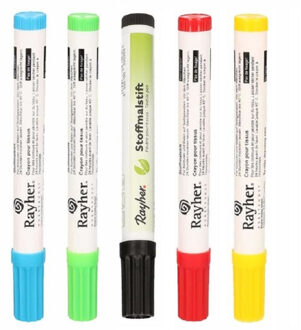 Rayher hobby materialen Setje van 5x stuks kleuren textielstiften met dikke punt - Textiel/kleding inkleuren en op tekenen - Kinderen hobby artikelen