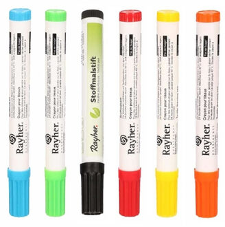 Rayher hobby materialen Setje van 6x stuks kleuren textielstiften met dikke punt