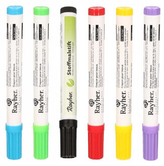 Rayher hobby materialen Setje van 6x stuks kleuren textielstiften met dikke punt