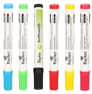 Rayher hobby materialen Setje van 6x stuks kleuren textielstiften met dikke punt