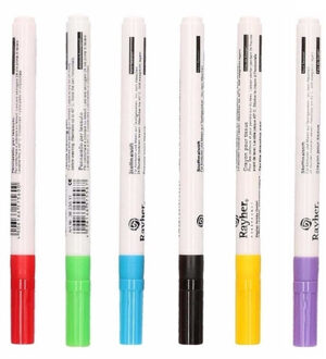 Rayher hobby materialen Setje van 6x stuks kleuren textielstiften met fijne punt