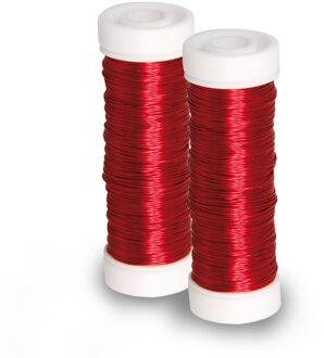 Rayher hobby materialen Sieraden maken draad - 2x - rood - 0.3 mm dik - 50 meter snoer - haakdraad