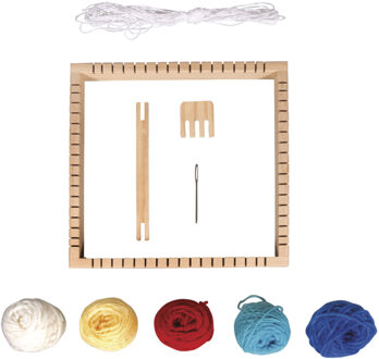 Rayher hobby materialen Speelgoed/knutsel/hobby Weefraam - 9-delig - 23 cm - vierkant - met garen