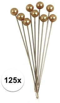 Rayher hobby materialen Spelden met parel kop/kopspelden - 6.5 cm - goud - 125x stuks - hobby steekspelden