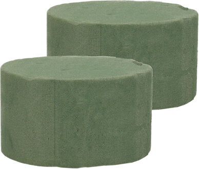 Rayher hobby materialen Steekschuim/oase - 2x - rond - groen - blok nat - dia 10 x hoogte 6 cm