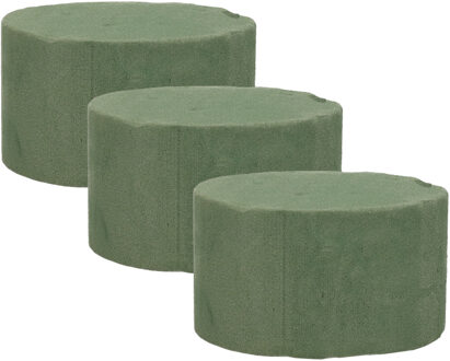 Rayher hobby materialen Steekschuim/oase - 3x - rond - groen - blok nat - dia 10 x hoogte 6 cm
