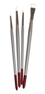 Rayher hobby materialen Textielverf penselen/kwasten - set van 4x stuks - diverse diktes - platte en ronde kop