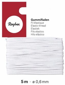 Rayher hobby materialen Wit hobby band elastiek op rol van 20 meter - diameter 0.6 mm - Zelf kleding/mondkapjes maken