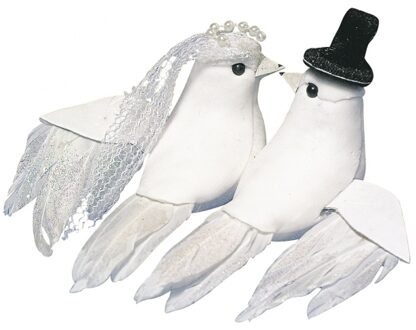 Rayher hobby materialen Witte duiven decoratie bruidspaar 8 cm - Pakket van 2x stuks - Bruiloft feestartikelen tafel versier