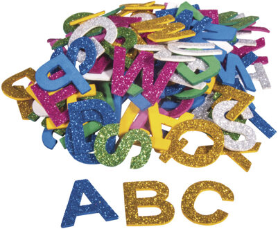 Rayher hobby materialen Zelfklevende foam/rubber letters met glitters - 390x stuks - Knutselmateriaal