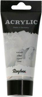 Rayher hobby materialen Zilveren acrylverf/hobbyverf op waterbasis 75 ml - Hobbyverf Zilverkleurig