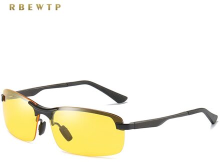 RBEWTP Zonnebril Mannen Semi-Randloze Gepolariseerde Rijden Nachtzicht Lens Zonnebril UV400 Frame Eyewear Gafas De dus zwart-Night vision